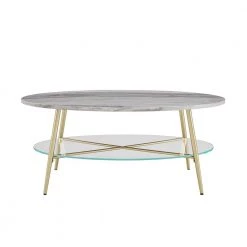 42 in. Grey Faux Marble Wood and Gold Metal Glam Oval Coffee Table with Lower Glass Shelf by Welwick Designs 12 42 in. Grey Faux Marble Wood and Gold Metal Glam Oval Coffee Table with Lower Glass Shelf by Welwick Designs -Deals Welwick Designs Store grey faux marble wood and gold metal welwick designs coffee tables hd8789 66 1000
