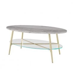 42 in. Grey Faux Marble Wood and Gold Metal Glam Oval Coffee Table with Lower Glass Shelf by Welwick Designs 13 42 in. Grey Faux Marble Wood and Gold Metal Glam Oval Coffee Table with Lower Glass Shelf by Welwick Designs -Deals Welwick Designs Store grey faux marble wood and gold metal welwick designs coffee tables hd8789 77 1000