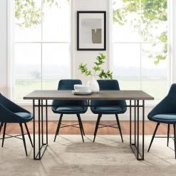 60 in. Grey Hickory Wood Veneer Contemporary Double Leg Dining Table by Welwick Designs -Deals Welwick Designs Store grey hickory welwick designs kitchen dining tables hd8843 31 1000