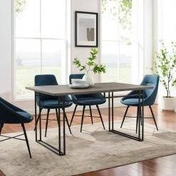 60 in. Grey Hickory Wood Veneer Contemporary Double Leg Dining Table by Welwick Designs -Deals Welwick Designs Store grey hickory welwick designs kitchen dining tables hd8843 4f 1000