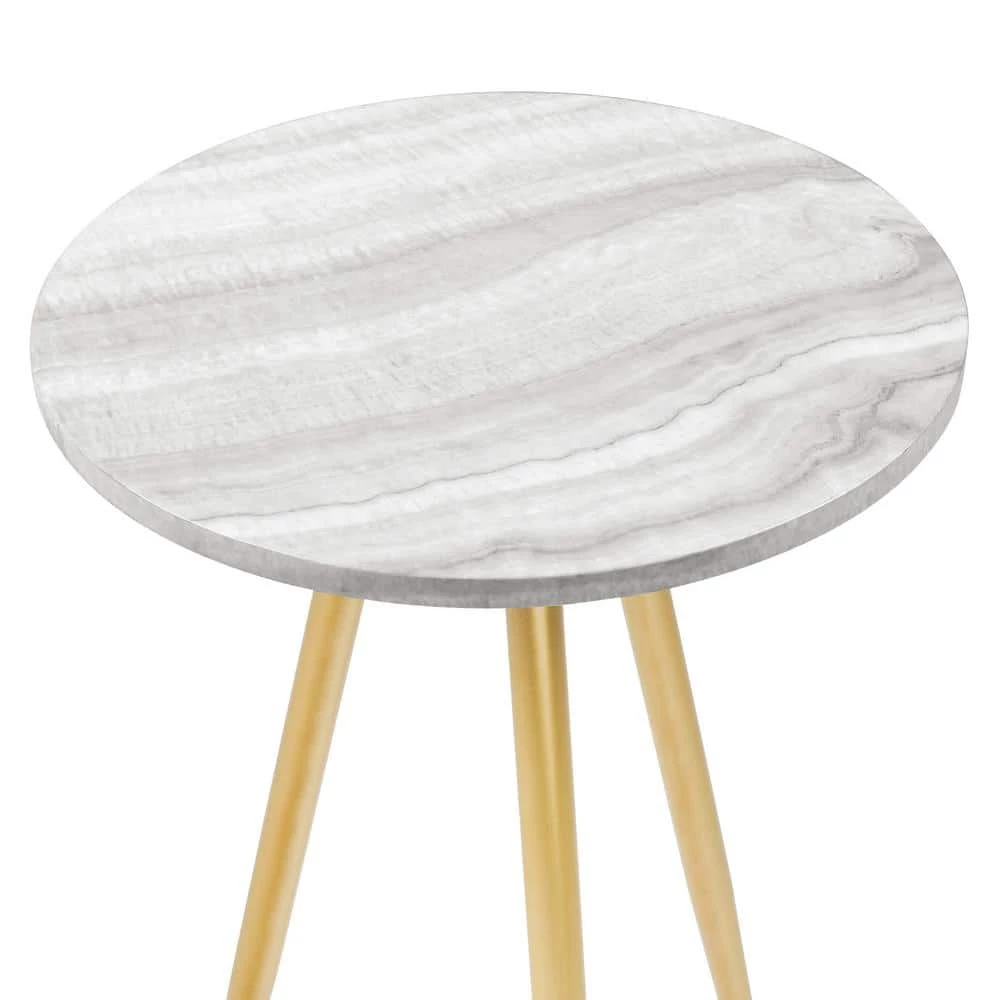 15.75 in.Grey Faux Marble/Gold Faux Round Wood Minimalist End Table with Tripod Legs by Welwick Designs 5 15.75 in.Grey Faux Marble/Gold Faux Round Wood Minimalist End Table with Tripod Legs by Welwick Designs - Image 5