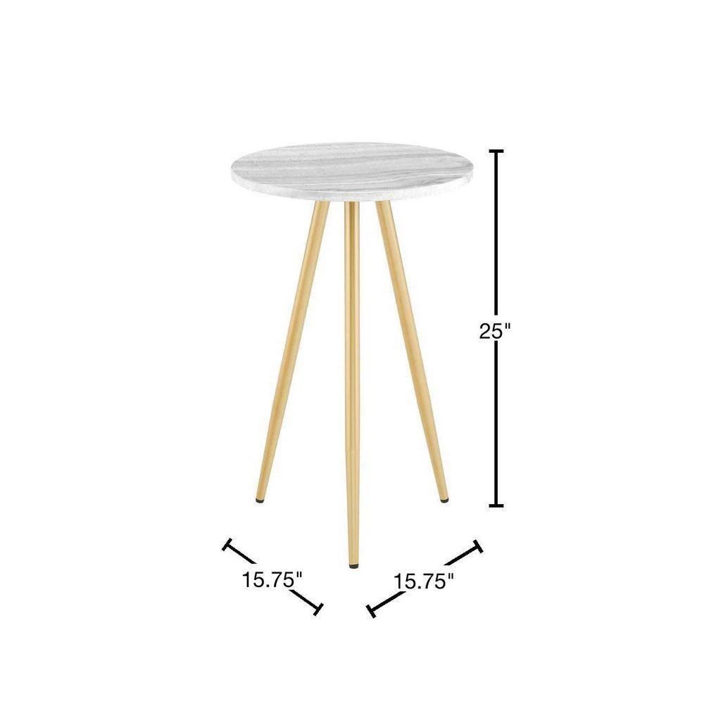 15.75 in.Grey Faux Marble/Gold Faux Round Wood Minimalist End Table with Tripod Legs by Welwick Designs 3 15.75 in.Grey Faux Marble/Gold Faux Round Wood Minimalist End Table with Tripod Legs by Welwick Designs - Image 3