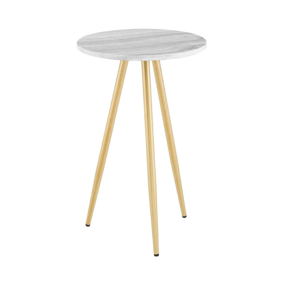 15.75 in.Grey Faux Marble/Gold Faux Round Wood Minimalist End Table with Tripod Legs by Welwick Designs 2 15.75 in.Grey Faux Marble/Gold Faux Round Wood Minimalist End Table with Tripod Legs by Welwick Designs - Image 2