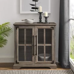 Grey Wash Wood and Glass Window Pane Rustic Farmhouse Accent Cabinet by Welwick Designs -Deals Welwick Designs Store grey wash welwick designs accent cabinets hd8992 31 1000