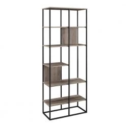 70 in. Grey Wash Wood and Metal Industrial 5-Shelf Accent Bookcase by Welwick Designs -Deals Welwick Designs Store grey wash welwick designs bookcases bookshelves hd9092 66 1000