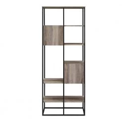 70 in. Grey Wash Wood and Metal Industrial 5-Shelf Accent Bookcase by Welwick Designs -Deals Welwick Designs Store grey wash welwick designs bookcases bookshelves hd9092 77 1000