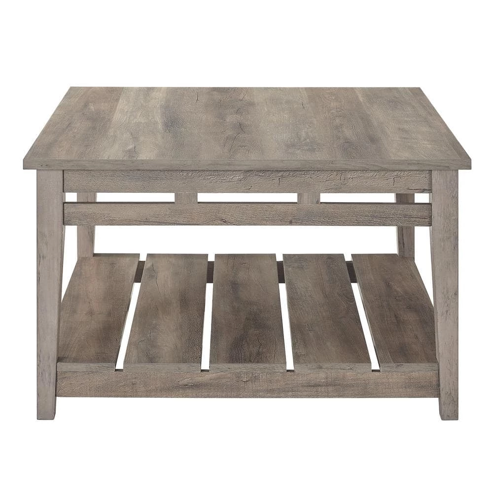 30 in. Grey Wash Wood Farmhouse Coffee Table with Lower Plank Shelf by Welwick Designs 5 30 in. Grey Wash Wood Farmhouse Coffee Table with Lower Plank Shelf by Welwick Designs - Image 5