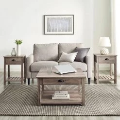 3 Piece Grey Wash Wood Rustic Living Room Set by Welwick Designs