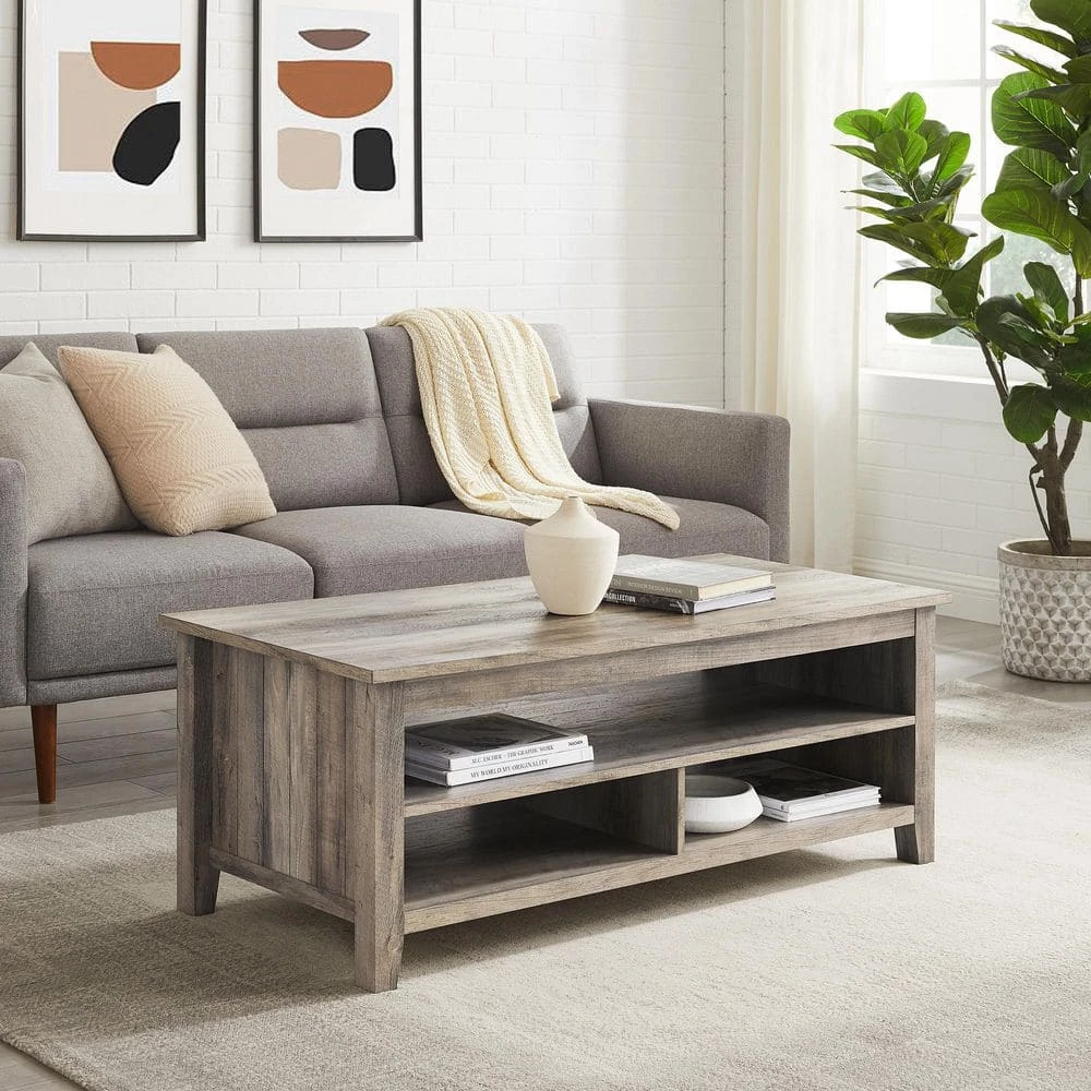 48 in. Grey Wash Transitional Rectangle Wood Coffee Table with Shelf by Welwick Designs 6 48 in. Grey Wash Transitional Rectangle Wood Coffee Table with Shelf by Welwick Designs - Image 6
