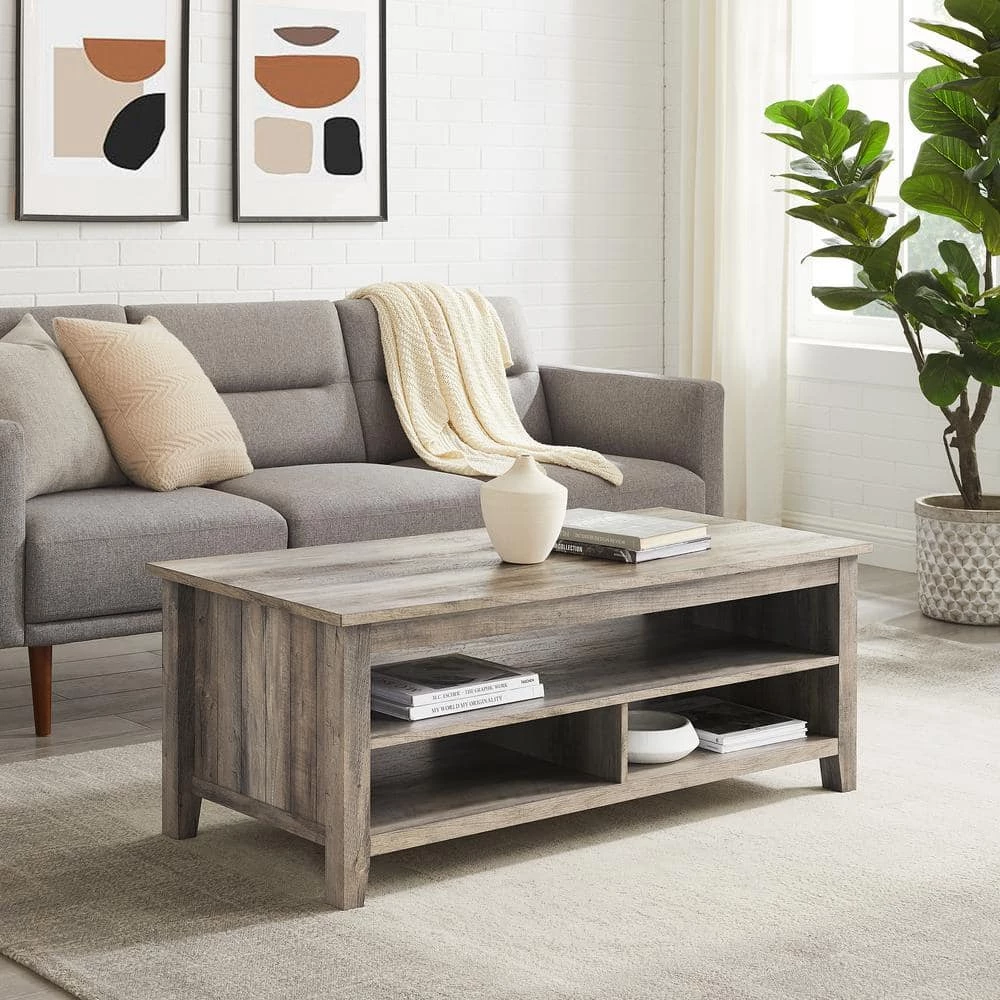 48 in. Grey Wash Transitional Rectangle Wood Coffee Table with Shelf by Welwick Designs 1 48 in. Grey Wash Transitional Rectangle Wood Coffee Table with Shelf by Welwick Designs
