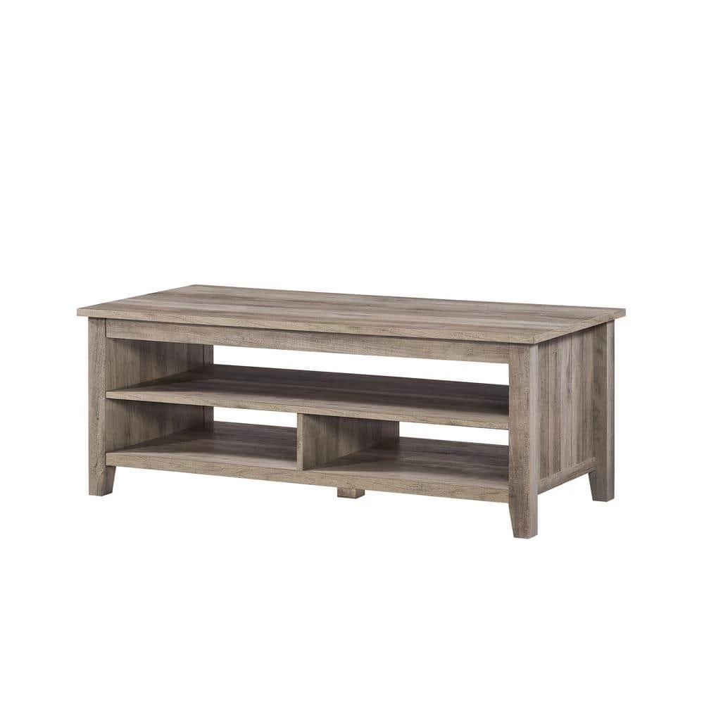48 in. Grey Wash Transitional Rectangle Wood Coffee Table with Shelf by Welwick Designs 2 48 in. Grey Wash Transitional Rectangle Wood Coffee Table with Shelf by Welwick Designs - Image 2