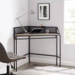 42 in. Corner Grey Wash Computer Desks with Cable Management by Welwick Designs