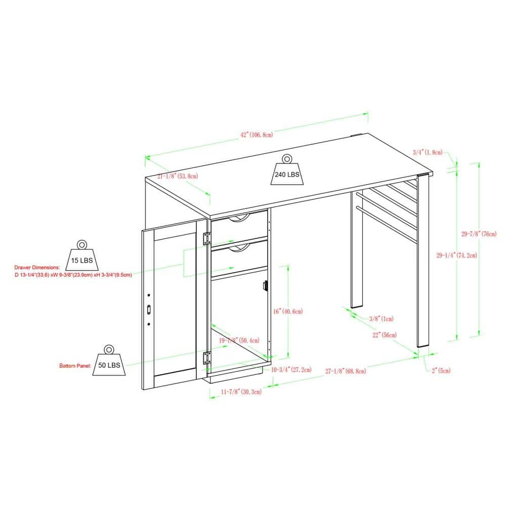 42 in. Rectangular Grey Wash Wood and Metal Modern 2 Drawer Reversible Computer Desk with Chalkboard Door by Welwick Designs 3 42 in. Rectangular Grey Wash Wood and Metal Modern 2 Drawer Reversible Computer Desk with Chalkboard Door by Welwick Designs - Image 3