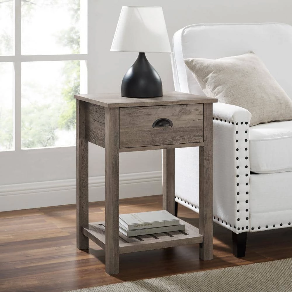 Grey Wash Country One-Drawer Side Table by Welwick Designs 1 Grey Wash Country One-Drawer Side Table by Welwick Designs