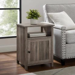 Grey Wash Modern End Table With Open Shelf and 1-Door by Welwick Designs