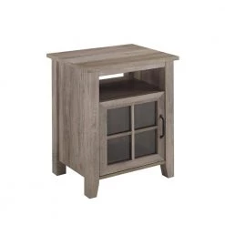 20 in. Grey Wash Rectangle Wood Transitional End Table with Windowpane Cabinet by Welwick Designs -Deals Welwick Designs Store grey wash welwick designs end side tables hd9297 1d 1000