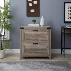 Grey Wash Wood and Metal Farmhouse 2-Drawer Bracket-Detail File Cabinet by Welwick Designs -Deals Welwick Designs Store grey wash welwick designs file cabinets hd9171 31 1000