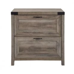 Grey Wash Wood and Metal Farmhouse 2-Drawer Bracket-Detail File Cabinet by Welwick Designs -Deals Welwick Designs Store grey wash welwick designs file cabinets hd9171 77 1000