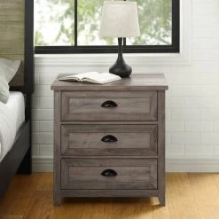 25 in. W 3-Drawer Grey Wash Wood Nightstand (26 in. H x 25 in. W x 18 in. D) by Welwick Designs