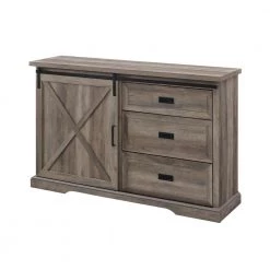 Grey Wash Wood Sideboard with Sliding Barn Door by Welwick Designs