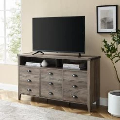 52 in. Grey Wash Composite TV Stand Fits TVs Up to 56 in. with Storage Doors by Welwick Designs