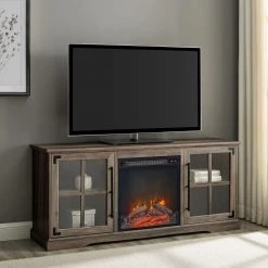 60 in. Gray Wash Composite TV Stand Fits TVs Up to 65 in. with Electric Fireplace by Welwick Designs