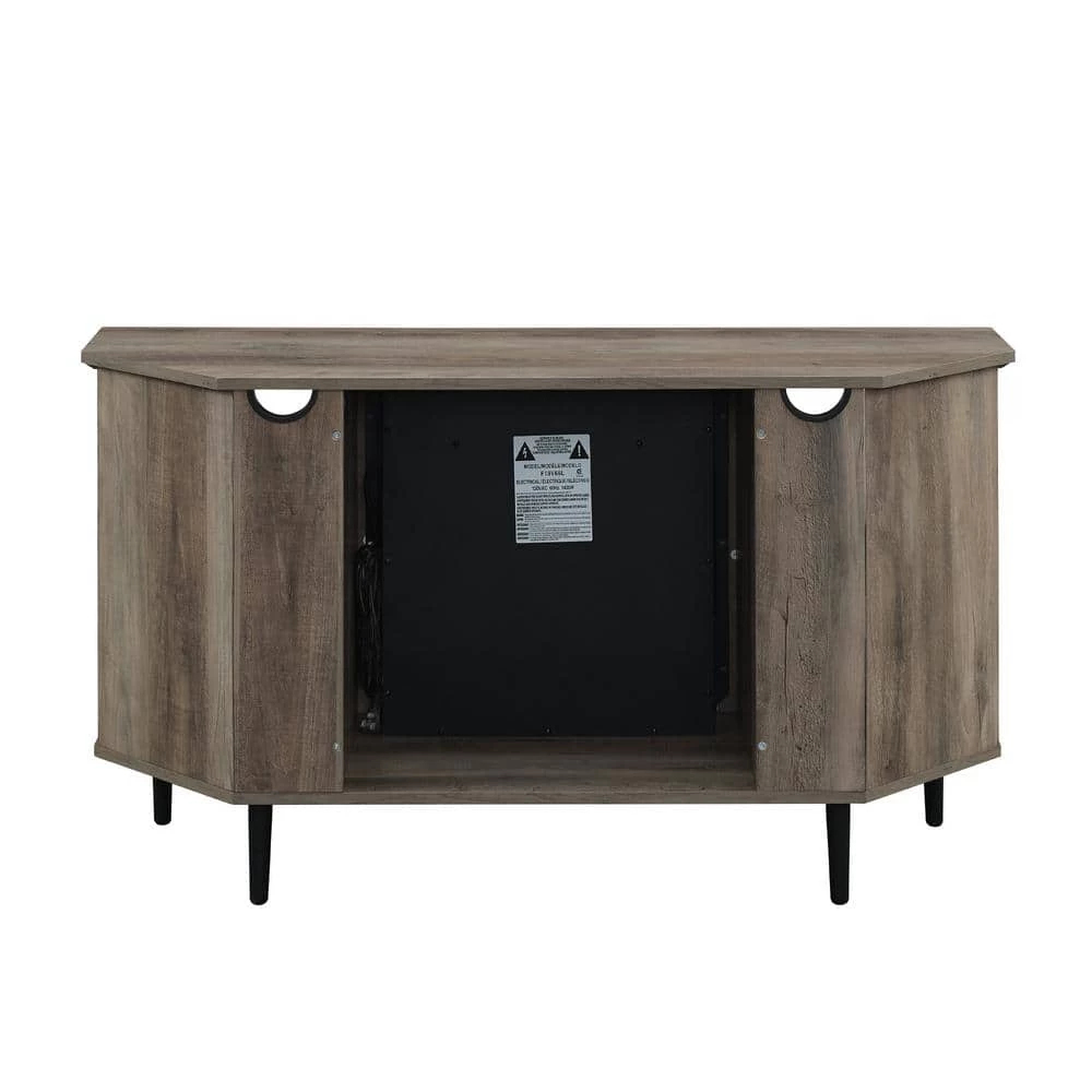 48 in. Grey Wash Wood Corner TV Stand Fits TVs up to 55 in. with Fireplace Insert by Welwick Designs 6 48 in. Grey Wash Wood Corner TV Stand Fits TVs up to 55 in. with Fireplace Insert by Welwick Designs - Image 6