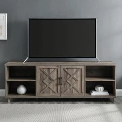 70 in. Grey Wash Wood Transitional 2-Door Helix TV Stand Fits TVs up to 80 in. by Welwick Designs