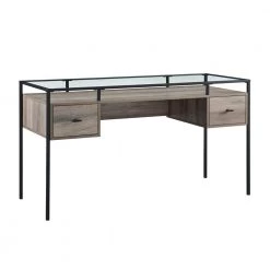 56 in. Grey Wash Rectangular 2 -Drawer Writing Desk with Glass Top by Welwick Designs