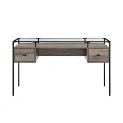 56 in. Grey Wash Rectangular 2 -Drawer Writing Desk with Glass Top by Welwick Designs -Deals Welwick Designs Store grey wash welwick designs writing desks hd8439 77 1000