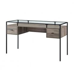 56 in. Grey Wash Rectangular 2 -Drawer Writing Desk with Glass Top by Welwick Designs -Deals Welwick Designs Store grey wash welwick designs writing desks hd8439 a0 1000
