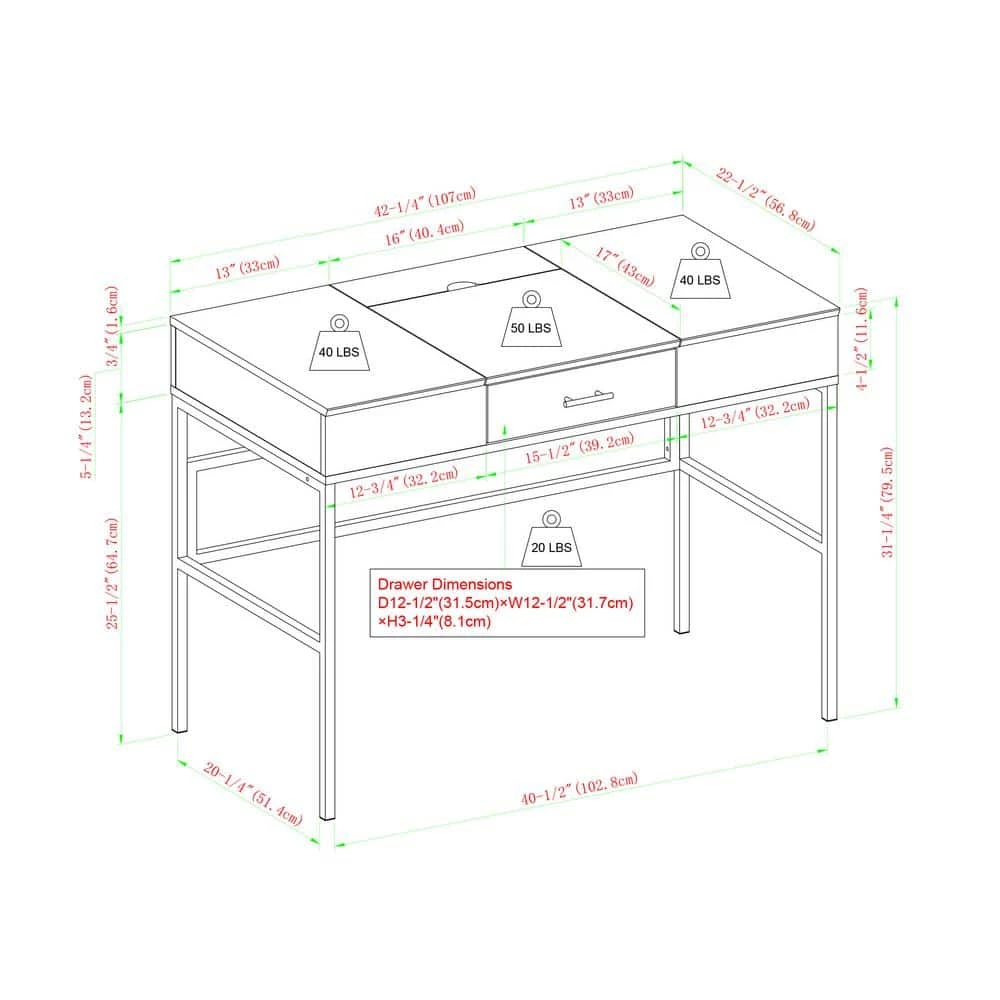 42 in. Rectangle Grey Wash Wood and Metal 1-Drawer Lift-Top Computer Desk with Media Stand by Welwick Designs 3 42 in. Rectangle Grey Wash Wood and Metal 1-Drawer Lift-Top Computer Desk with Media Stand by Welwick Designs - Image 3