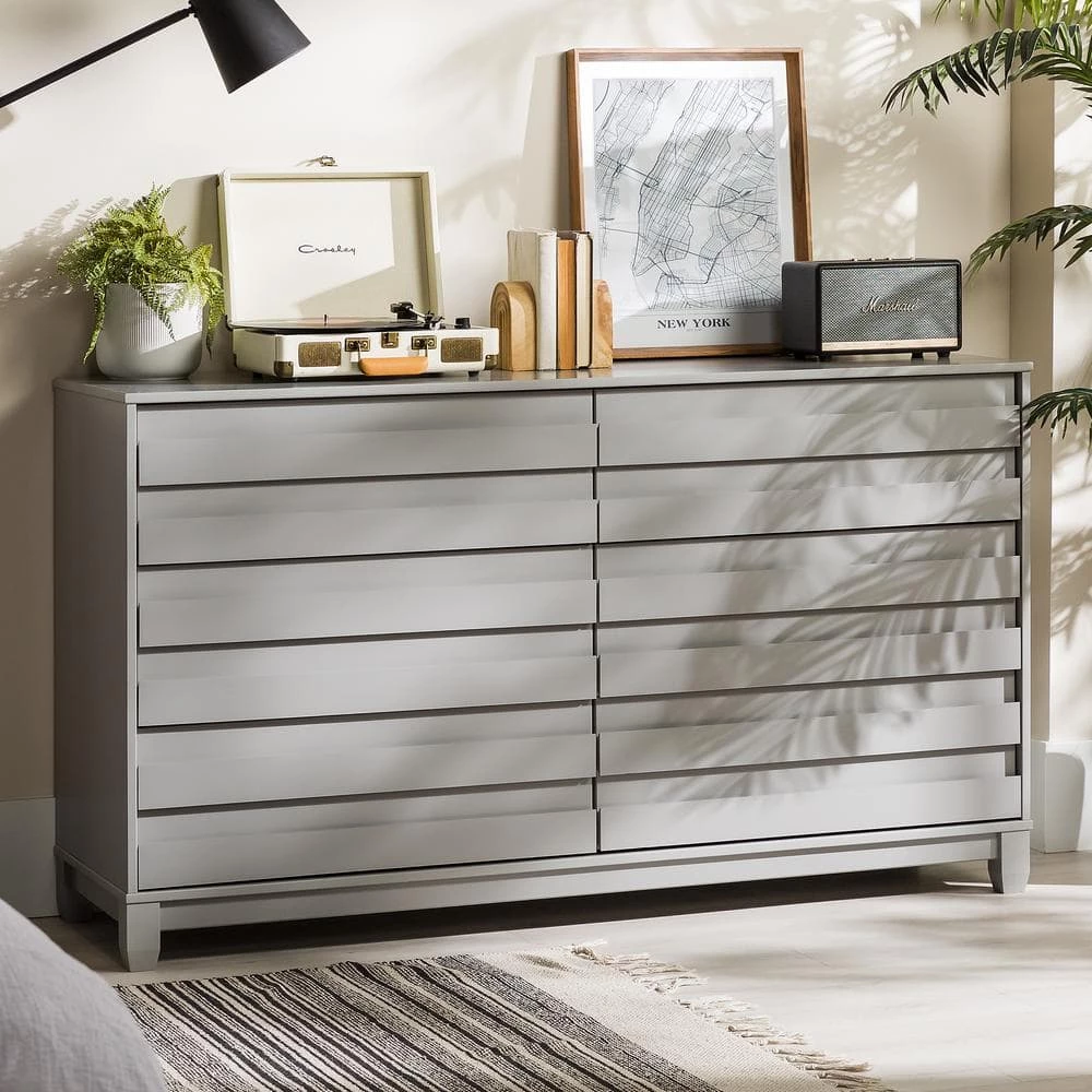 58 in W. 6 Drawer Grey Solid Wood Modern Panel Dresser by Welwick Designs 9 58 in W. 6 Drawer Grey Solid Wood Modern Panel Dresser by Welwick Designs - Image 9