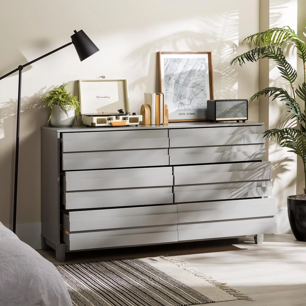 58 in W. 6 Drawer Grey Solid Wood Modern Panel Dresser by Welwick Designs 2 58 in W. 6 Drawer Grey Solid Wood Modern Panel Dresser by Welwick Designs - Image 2