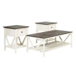Grey and White Wash Solid Wood Table Set (3-Piece) by Welwick Designs -Deals Welwick Designs Store grey white wash welwick designs coffee tables hd8689 1d 1000