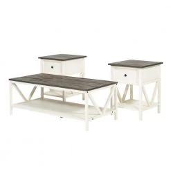 Grey and White Wash Solid Wood Table Set (3-Piece) by Welwick Designs -Deals Welwick Designs Store grey white wash welwick designs coffee tables hd8689 1f 1000