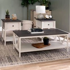 Grey and White Wash Solid Wood Table Set (3-Piece) by Welwick Designs -Deals Welwick Designs Store grey white wash welwick designs coffee tables hd8689 31 1000