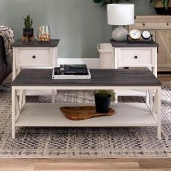 Grey and White Wash Solid Wood Table Set (3-Piece) by Welwick Designs