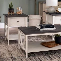 Grey and White Wash Solid Wood Table Set (3-Piece) by Welwick Designs -Deals Welwick Designs Store grey white wash welwick designs coffee tables hd8689 66 1000