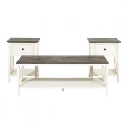 Grey and White Wash Solid Wood Table Set (3-Piece) by Welwick Designs -Deals Welwick Designs Store grey white wash welwick designs coffee tables hd8689 76 1000