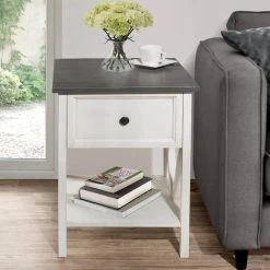 19" 1 Drawer Wood Side Table - Grey / White Wash by Welwick Designs -Deals Welwick Designs Store grey white wash welwick designs end side tables hd8442 66 1000