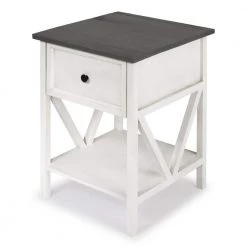 19" 1 Drawer Wood Side Table - Grey / White Wash by Welwick Designs -Deals Welwick Designs Store grey white wash welwick designs end side tables hd8442 c3 1000