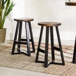 24 in. Mahogany/Black Backless Solid Wood Frame Rustic Counter Height Bar Stool by Welwick Designs -Deals Welwick Designs Store mahogany black welwick designs bar stools hd9408 31 1000