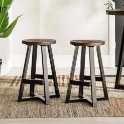 24 in. Mahogany/Black Backless Solid Wood Frame Rustic Counter Height Bar Stool by Welwick Designs -Deals Welwick Designs Store mahogany black welwick designs bar stools hd9408 c3 1000