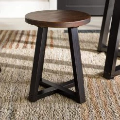 18 in. Mahogany/Black Backless Solid Wood Frame Rustic Dining Stool by Welwick Designs -Deals Welwick Designs Store mahogany black welwick designs bar stools hd9412 1f 1000