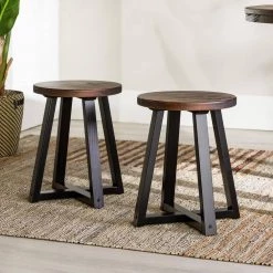 18 in. Mahogany/Black Backless Solid Wood Frame Rustic Dining Stool by Welwick Designs -Deals Welwick Designs Store mahogany black welwick designs bar stools hd9412 31 1000