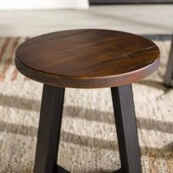 18 in. Mahogany/Black Backless Solid Wood Frame Rustic Dining Stool by Welwick Designs -Deals Welwick Designs Store mahogany black welwick designs bar stools hd9412 44 1000