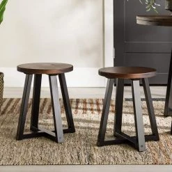 18 in. Mahogany/Black Backless Solid Wood Frame Rustic Dining Stool by Welwick Designs -Deals Welwick Designs Store mahogany black welwick designs bar stools hd9412 c3 1000