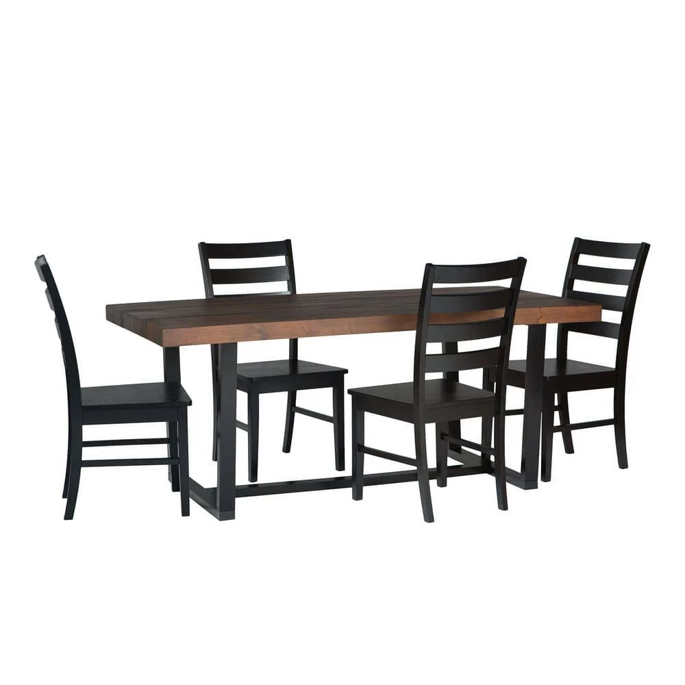 5-Piece Mahogany/Black Farmhouse Dining Set Seats 4 by Welwick Designs 1 5-Piece Mahogany/Black Farmhouse Dining Set Seats 4 by Welwick Designs