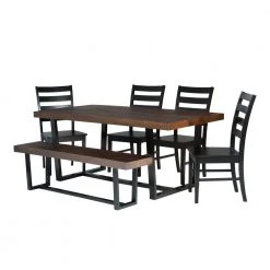 6-Piece Mahogany/Black Farmhouse Dining Set Seats 6 by Welwick Designs -Deals Welwick Designs Store mahogany black welwick designs dining room sets hd9419 40 1000